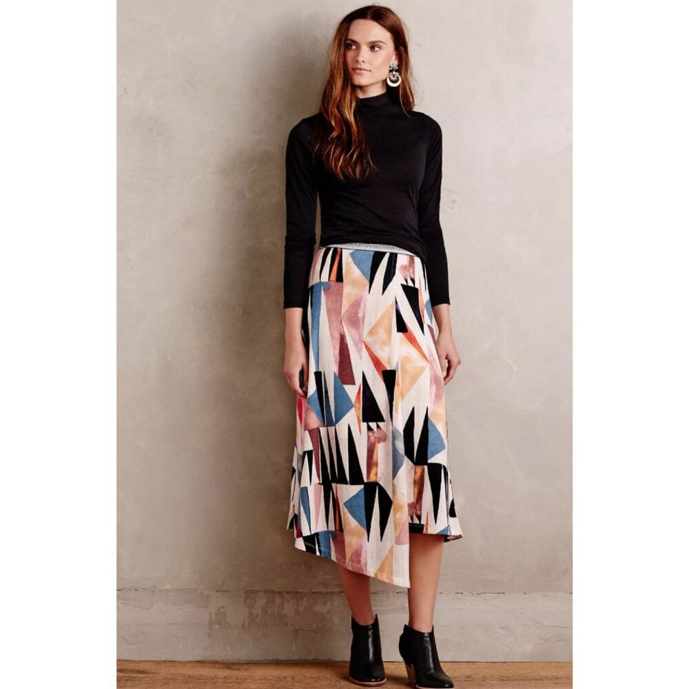 ANTHROPOLOGIE || Marini Wrap Skirt Vanessa Virginia Multi-color Geometric - Picture 2 of 10